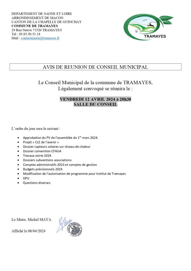 Conseil municipal 12 avril 2024